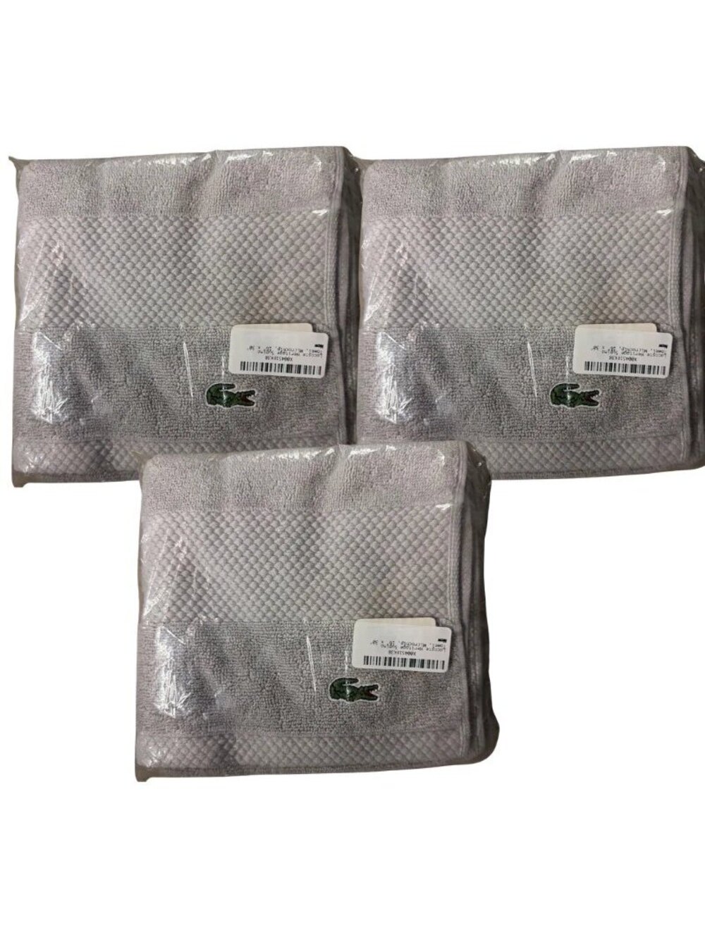 Lacoste Heritage Supima Cotton Hand Towel Gray 16 x 30 Crocodile Logo 3 Pack